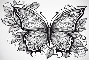 vines of leafs and butterfly tattoo idea