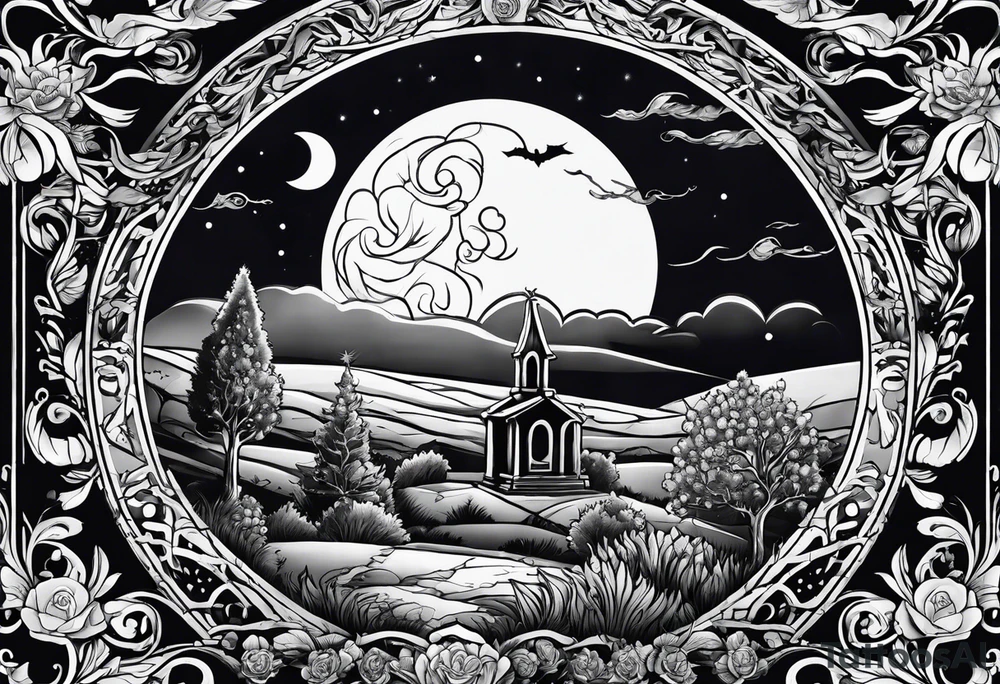 graveyard with moon tattoo idea