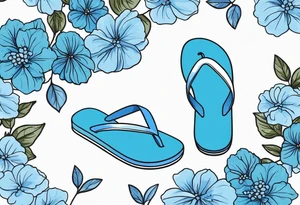 small tattoo of a light blue flip flop surrounded by blue hydrangea flowers tattoo idea