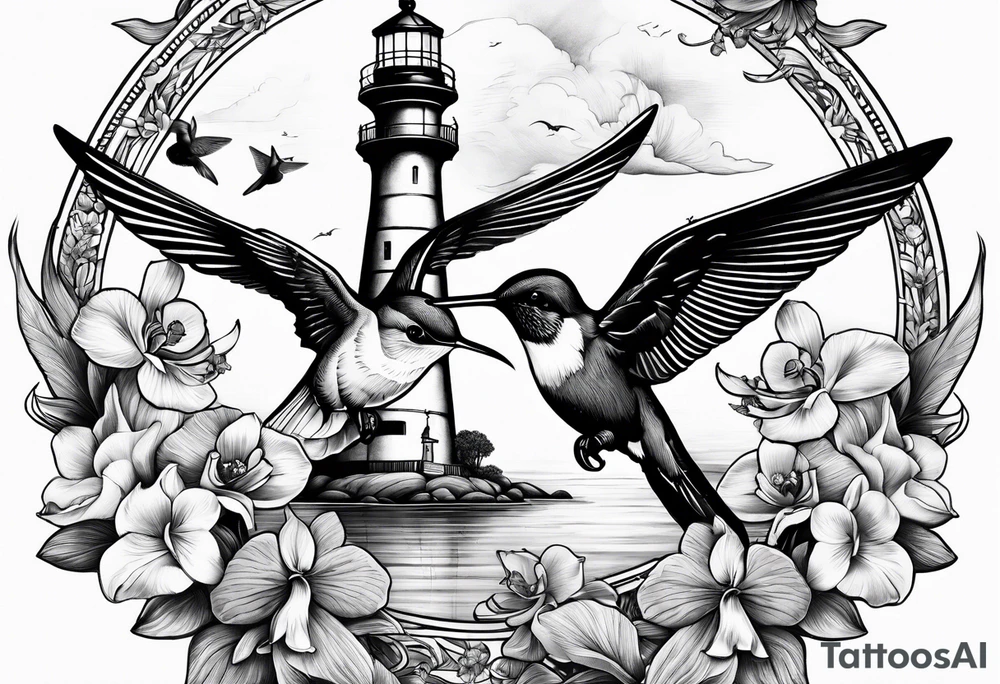 Lighthouse and an anchor and orchids and a hummingbird tattoo idea