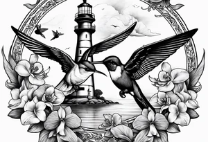 Lighthouse and an anchor and orchids and a hummingbird tattoo idea
