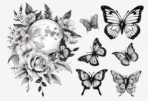 tattoo with floral and butterflies and moon tattoo idea