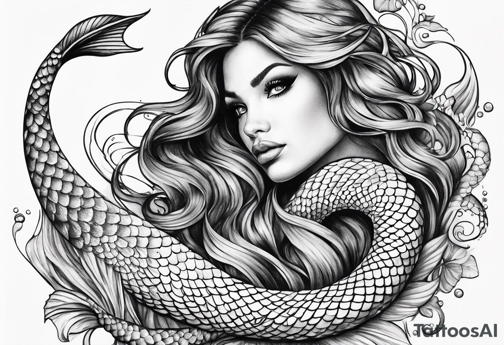 flowing serpent tail mermaid tattoo idea