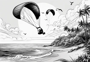 I want a very thin tattoo of a kitesurfer with a heart-shaped sail inflated by the wind. tattoo idea