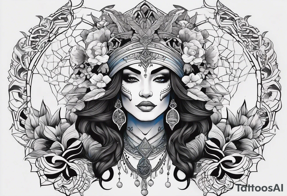 kali ma, alien goddess, valkrye, pirate, divine feminine, zenza resonance, pachamama, lotus azul, blank panther, eagle, skull, 5D, nueva gaya, dna 12 tattoo idea