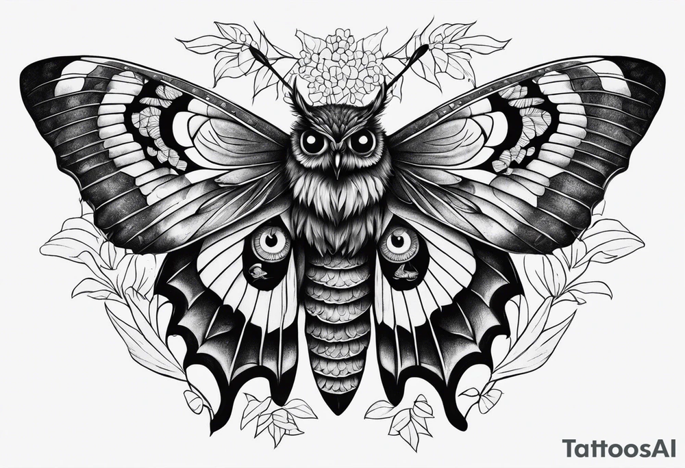 Dead head moth with owl eyes tattoo idea