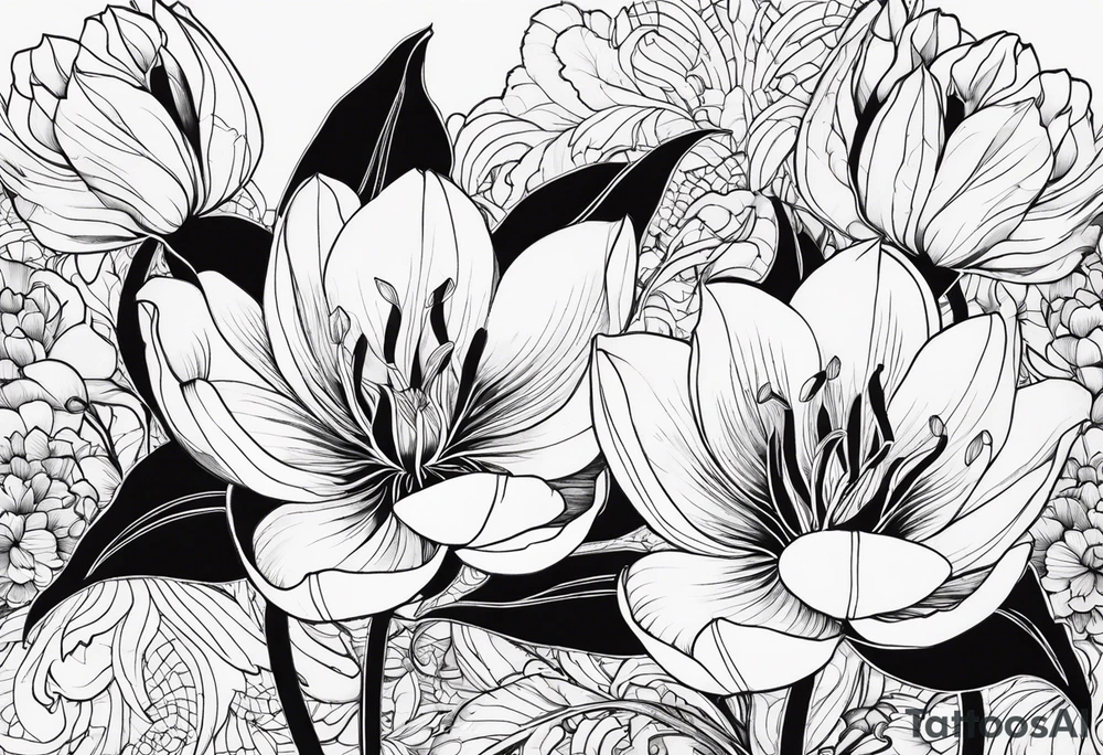 Scorpio and Leo with black and white tulips tattoo idea