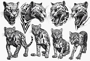 cybernetic ocelot full body roar tattoo idea