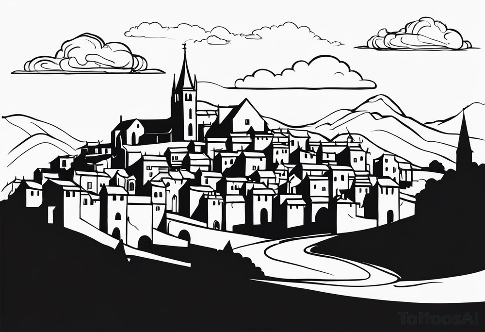 cloud medieval town tattoo idea