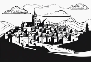 cloud medieval town tattoo idea