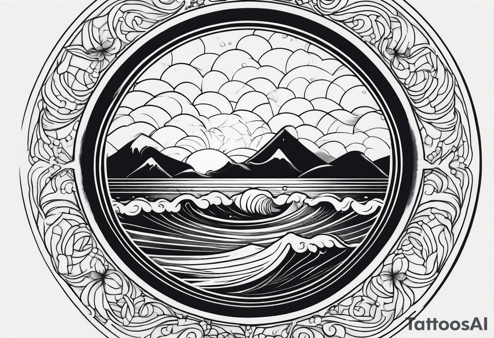 I want a tattoo of the ocean in a circle with more waves tattoo idea