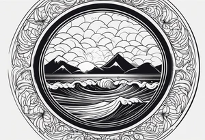 I want a tattoo of the ocean in a circle with more waves tattoo idea