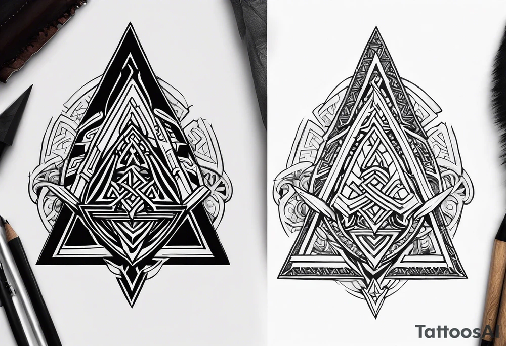 Valhalla sword shield axe Valknut tattoo idea
