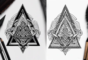 Valhalla sword shield axe Valknut tattoo idea