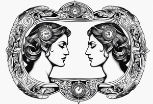 Janus, timeless clock, Aquarius arm sleeve tattoo idea