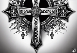 Men’s right pectoral and upper neck tattoo of Coptic Christian cross with black and white fading. Tattoo needs to be realistic with Christian orthodox tone. tattoo idea
