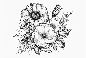 A vintage vertical design of a daisy and a rose with gladiolus flowers and poppies weaving through tattoo idea