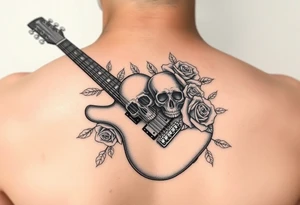 Electric guitar with skulls and roses on it tattoo idea