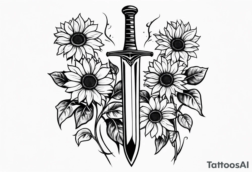 simple sword with sunflowers and vines covering it tattoo idea