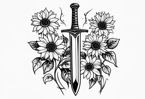 simple sword with sunflowers and vines covering it tattoo idea