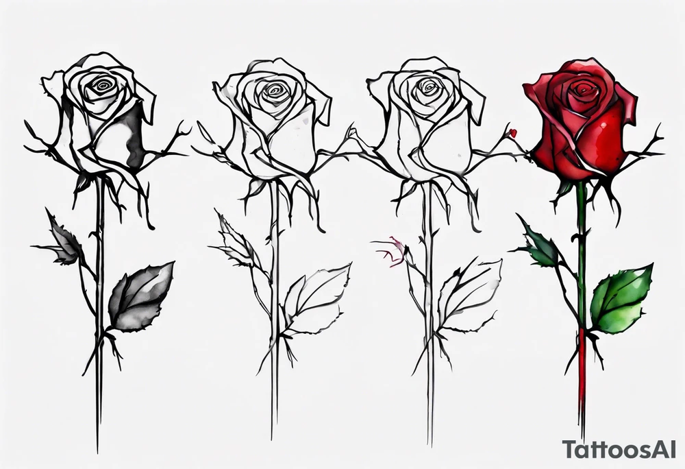 bleeding rose, tall, simple, one line, watercolor, replace the stem, with the name Jesus tattoo idea
