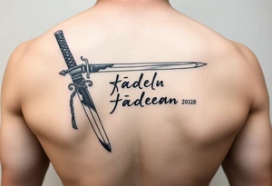 Katana and fabled written in korean tattoo idea
