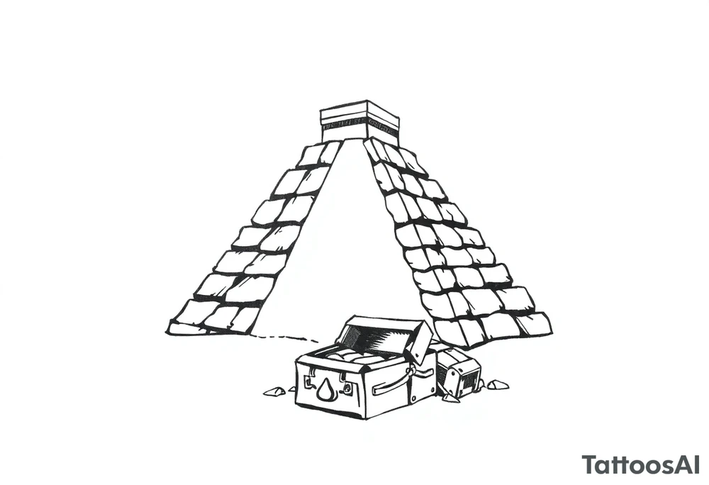 Aztec with pyramid and treasure tattoo idea