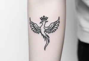 Minimal phoenix and crown fine lines tattoo idea