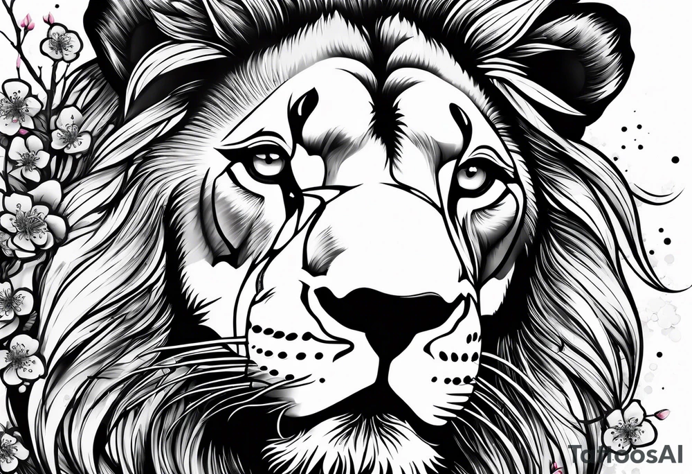 Cherry blossom blowing in the wind with a lion tattoo idea