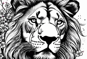 Cherry blossom blowing in the wind with a lion tattoo idea