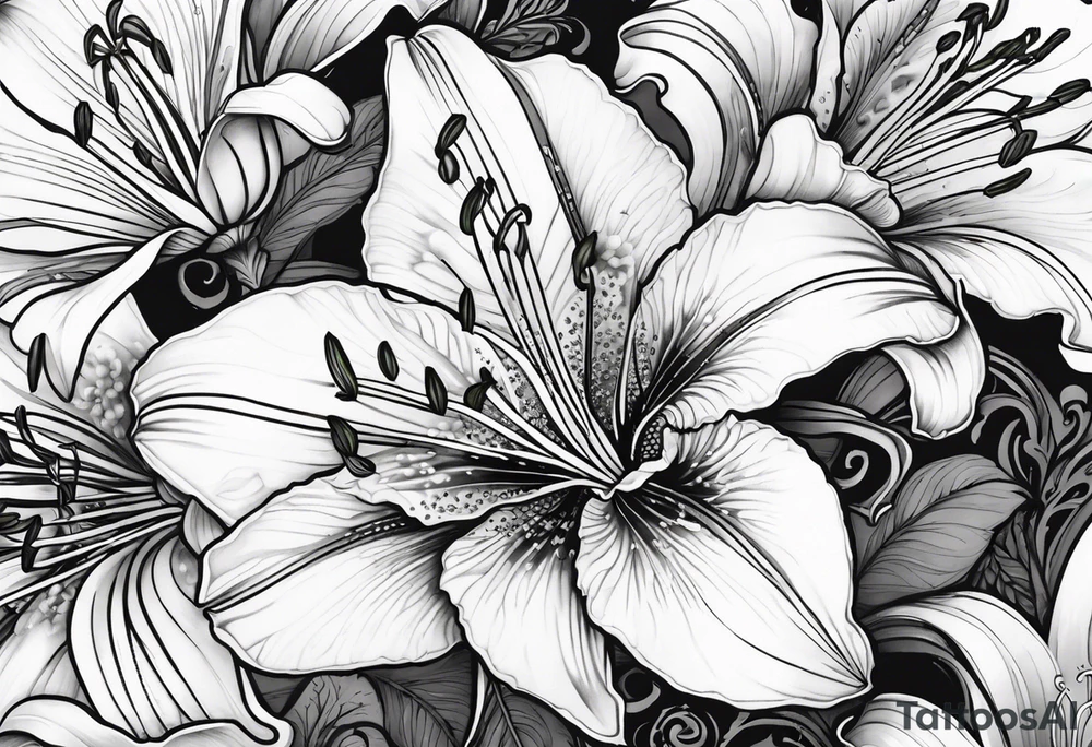 Lily flowers with Clover leaf deck card a cross tattoo idea