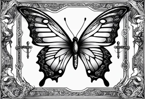 Butterfly with sword in the middle tattoo idea