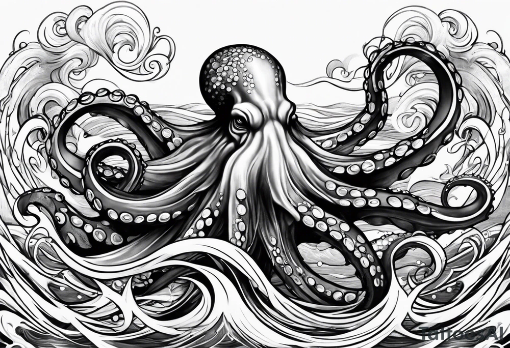 Octopus peaceful waves tattoo idea