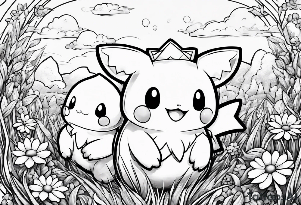 Togepi and todidile playing together in a field tattoo idea