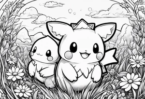 Togepi and todidile playing together in a field tattoo idea