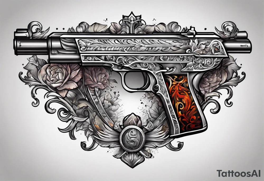The letters AR with pistols on each side tattoo idea