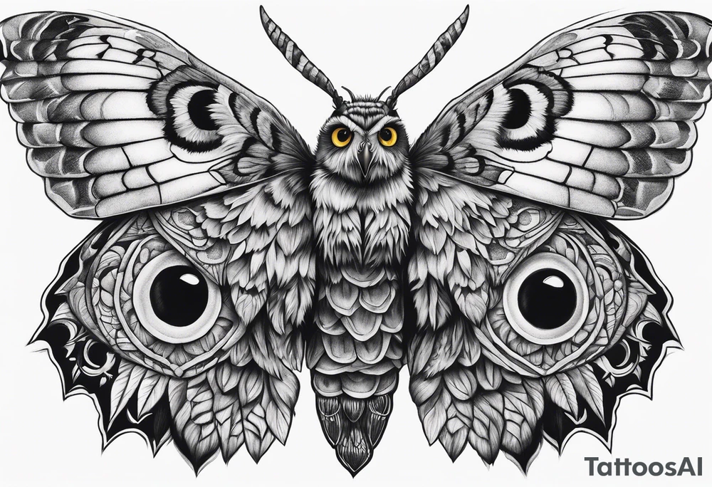 Dead head moth with owl eyes tattoo idea