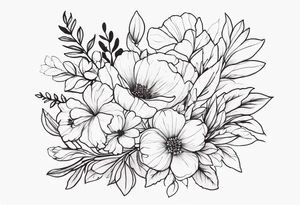 fine line floral bouquet tattoo idea