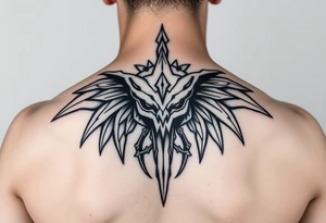 Тату в абстрактному стилі де хлопець в кімоно йде в перед а його в спину штовхає дівчинка англ tattoo idea