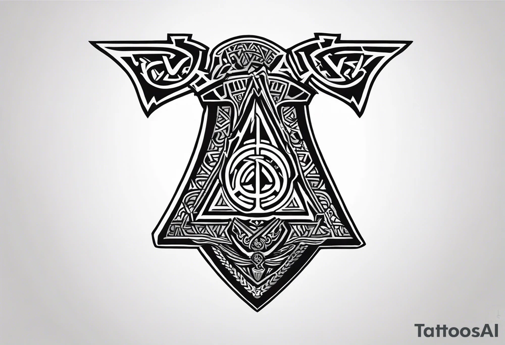 Valhalla sword 
shield axe Valknut tattoo idea