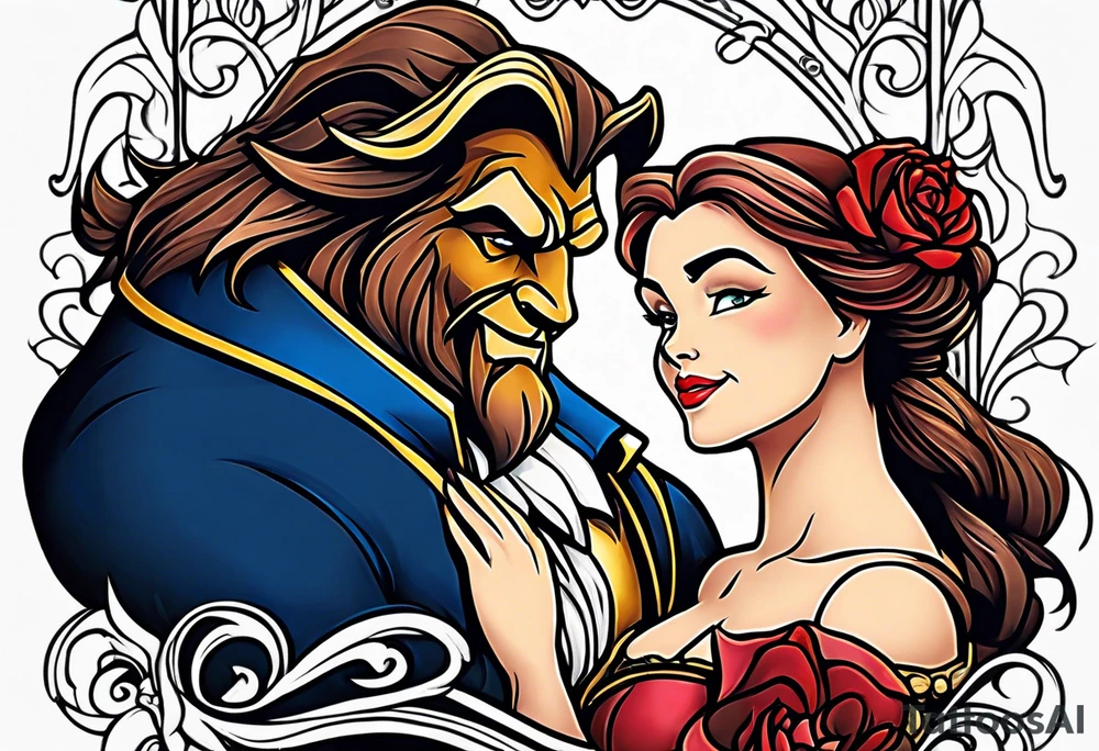 Passionate Beauty and the Beast embrace tattoo idea