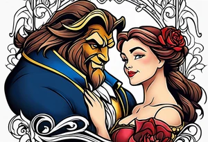 Passionate Beauty and the Beast embrace tattoo idea