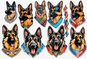 German Shepherd with banner underneath brightly colored tattoo idea