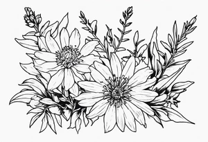 Aster and larkspur bouquet tattoo idea