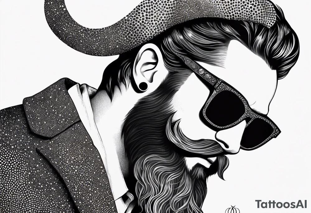 capricorn with beard and sunglasses tattoo idea