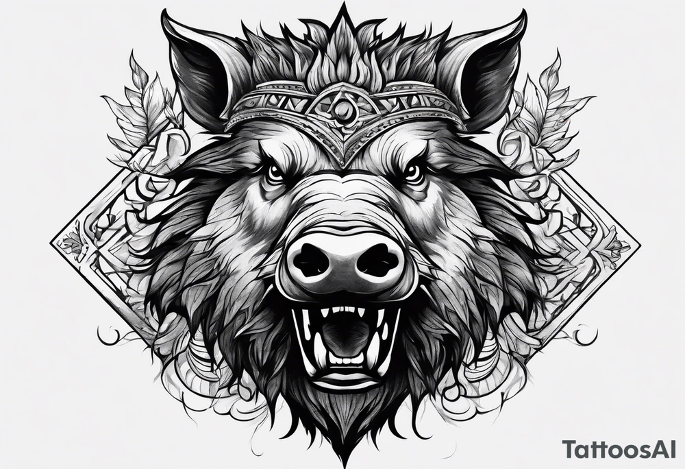 angry boar front tattoo idea
