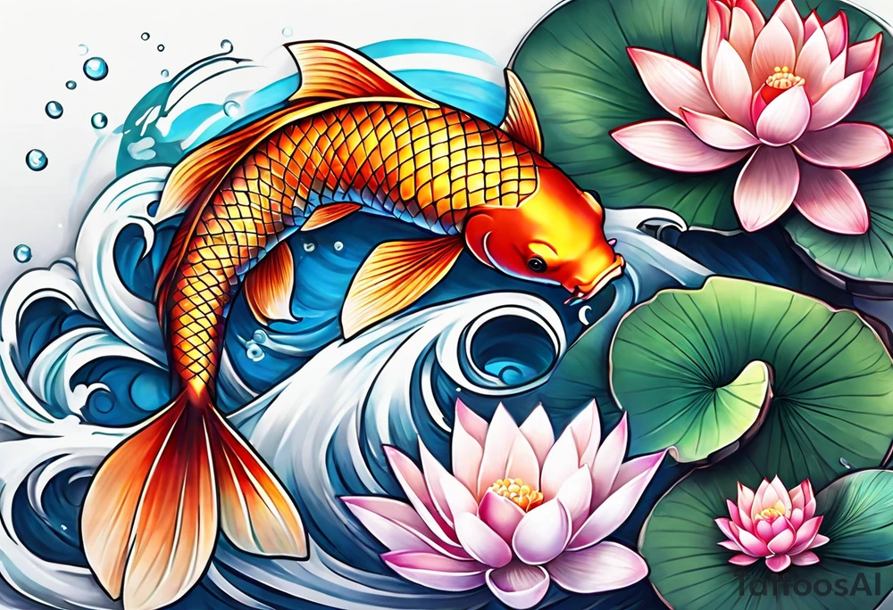 Koi and lotus flower tattoo idea