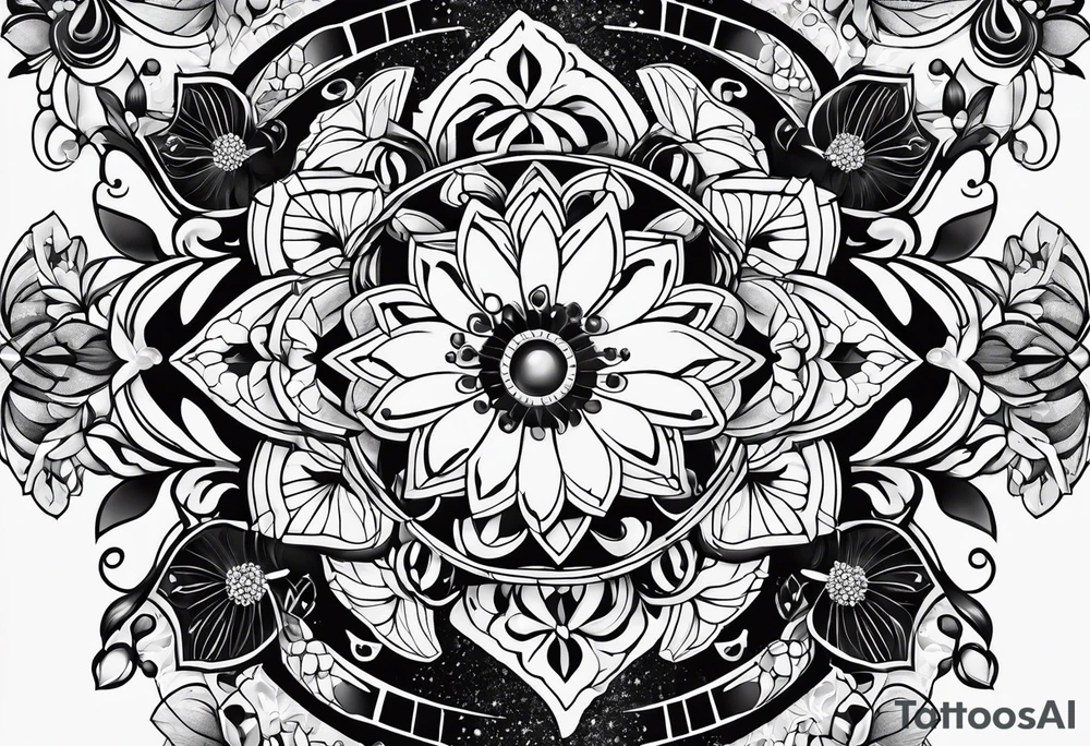 Black and white jewels and gemstones with floral tattoo idea