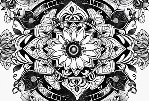 Black and white jewels and gemstones with floral tattoo idea