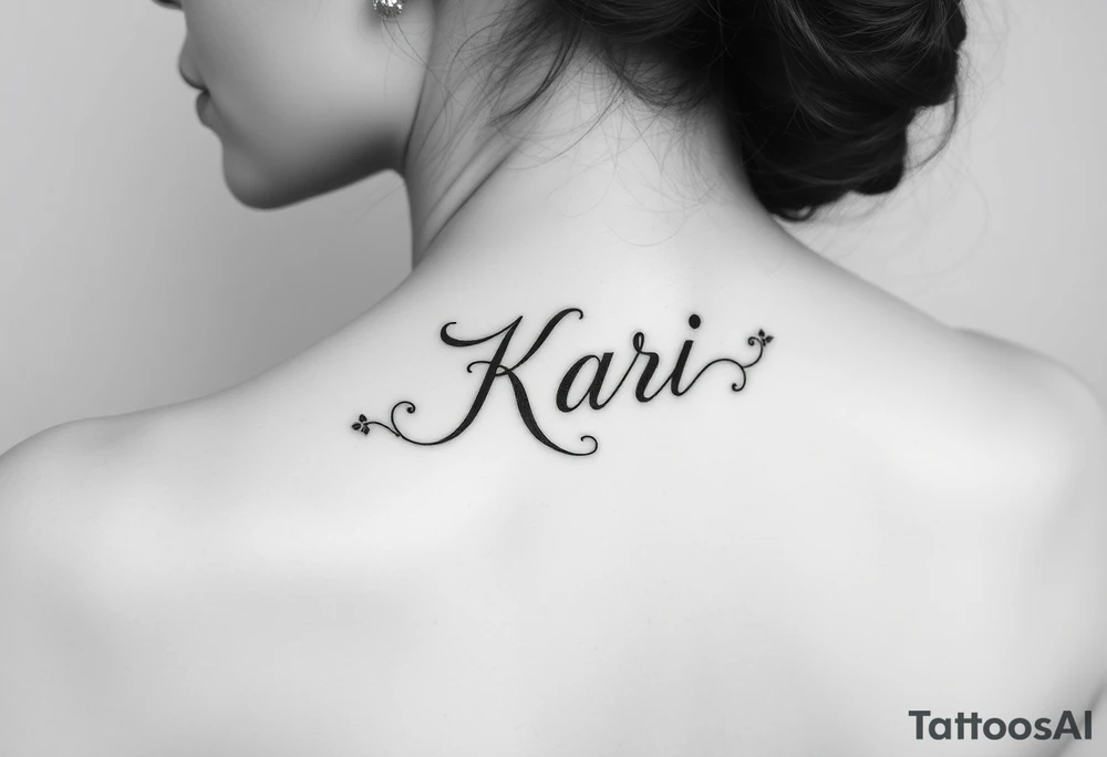 The word “Kari” going down side of face tattoo idea